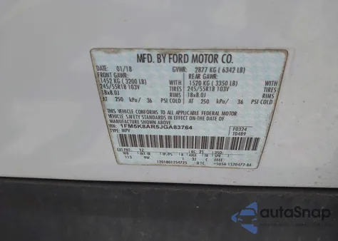 2018 Ford Police Interceptor из США, поврежденный, VIN 1FM5K8AR5JGA83764